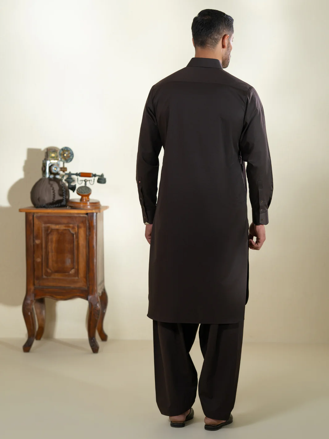 Dark Brown Kameez Shalwar - ALWA-KS-594 - Image 3