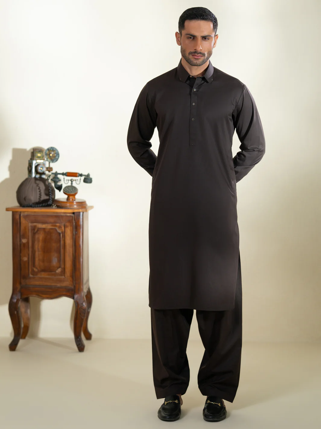 Dark Brown Kameez Shalwar - ALWA-KS-594 - Image 4