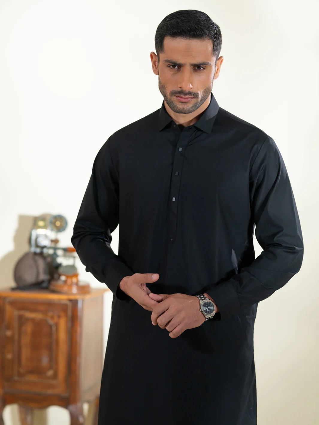 Black Kameez Shalwar - ALWA-KS-595 - Image 2