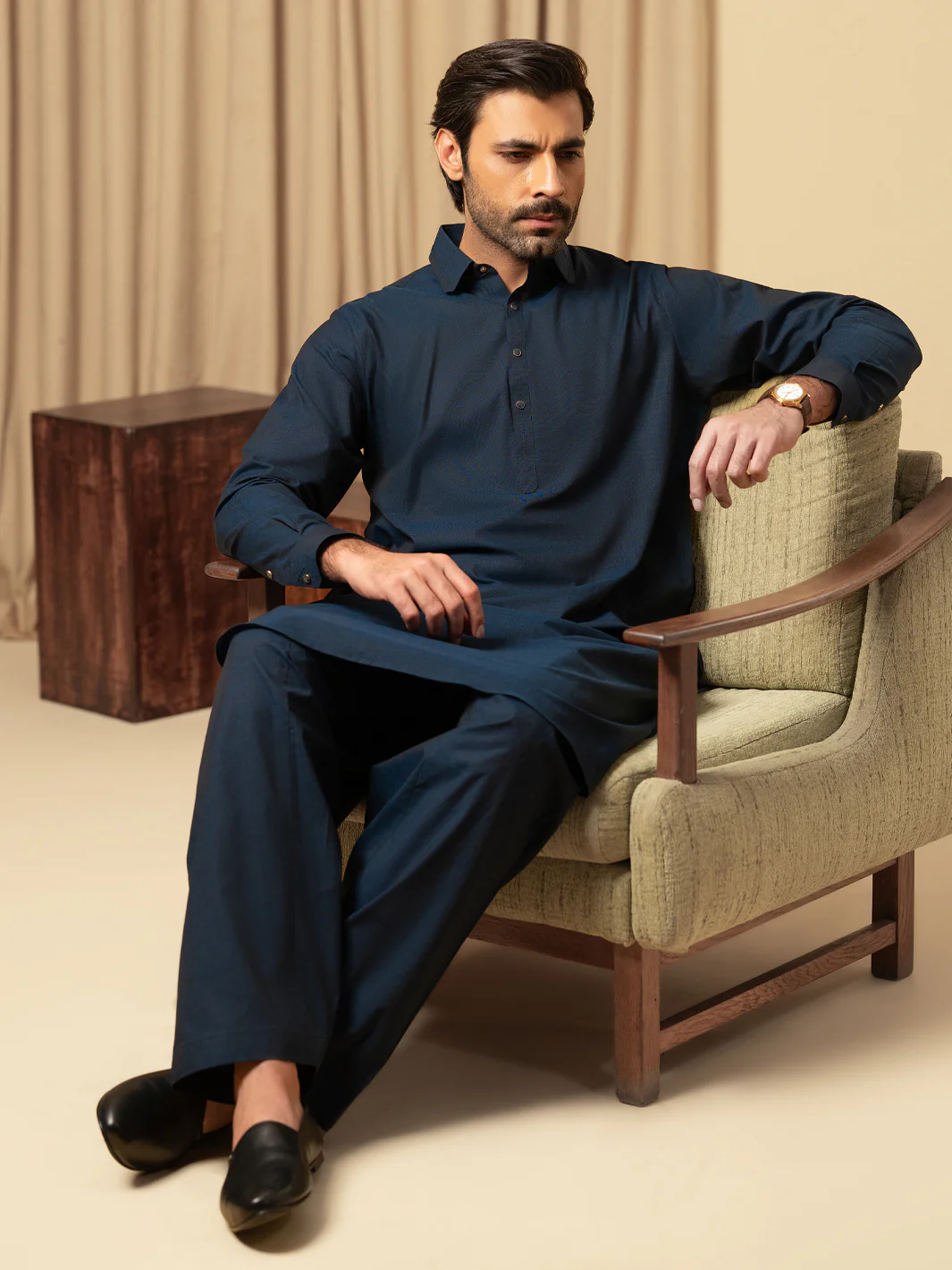 Dark Blue Cotton Kameez Shalwar - ALWA-KS-596 - Image 5