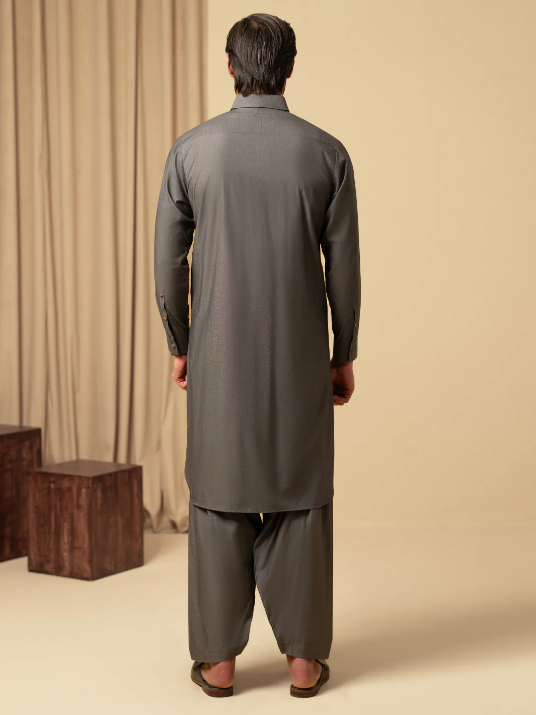 Grey Cotton Kameez Shalwar - ALWA-KS-597 - Image 3