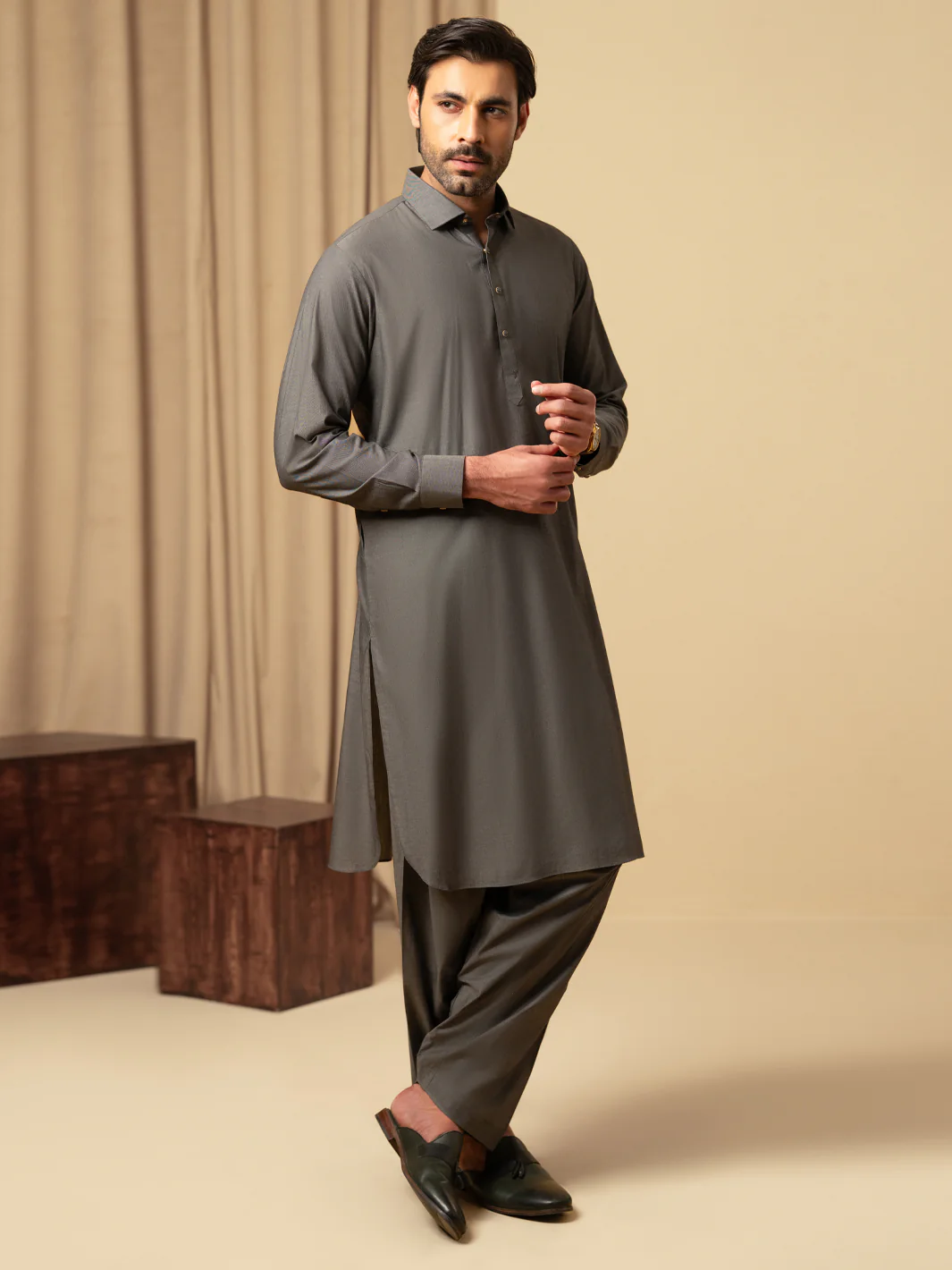 Grey Cotton Kameez Shalwar - ALWA-KS-597 - Image 5