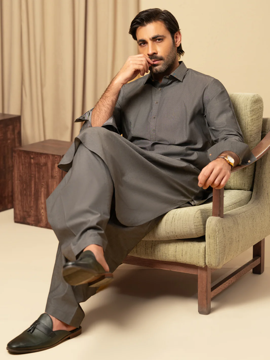 Grey Cotton Kameez Shalwar - ALWA-KS-597 - Image 6