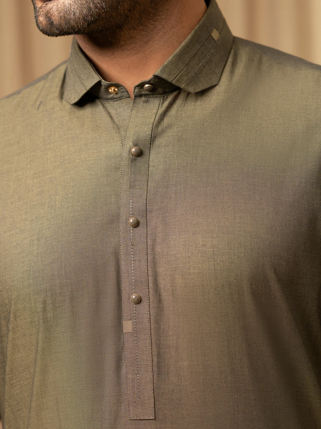 Olive Green Cotton Kameez Shalwar - ALWA-KS-598 - Image 4