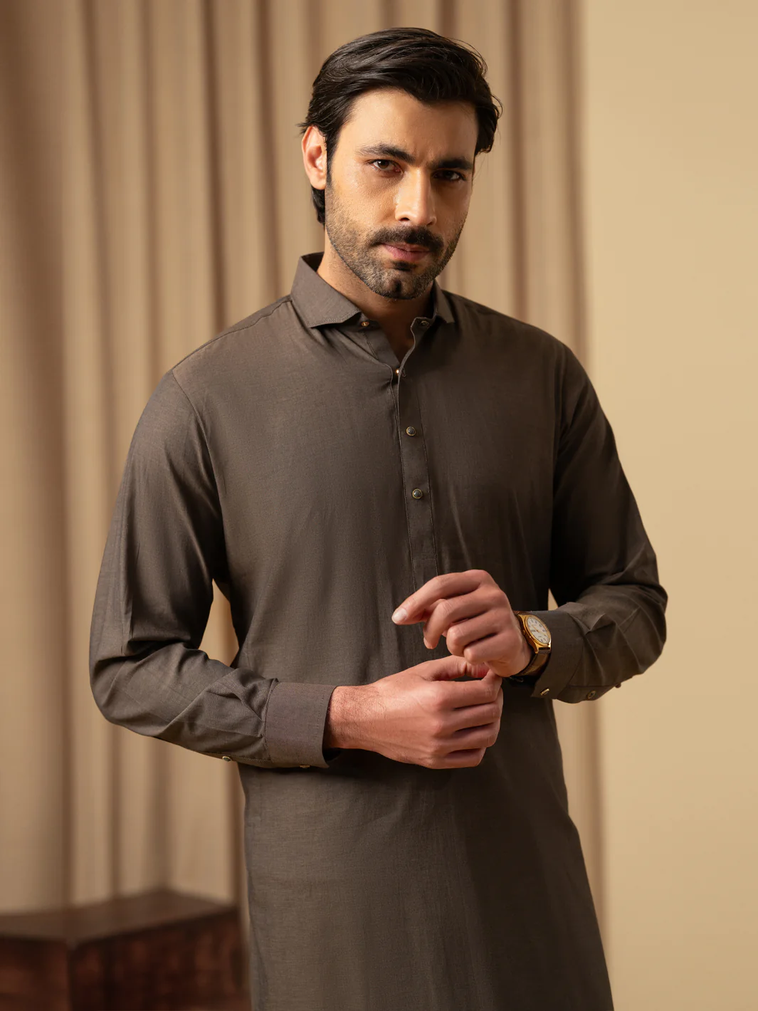 Brown Cotton Kameez Shalwar - ALWA-KS-599 - Image 2