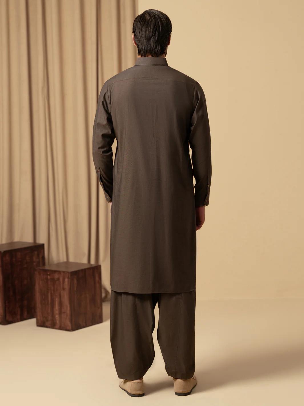 Brown Cotton Kameez Shalwar - ALWA-KS-599 - Image 4