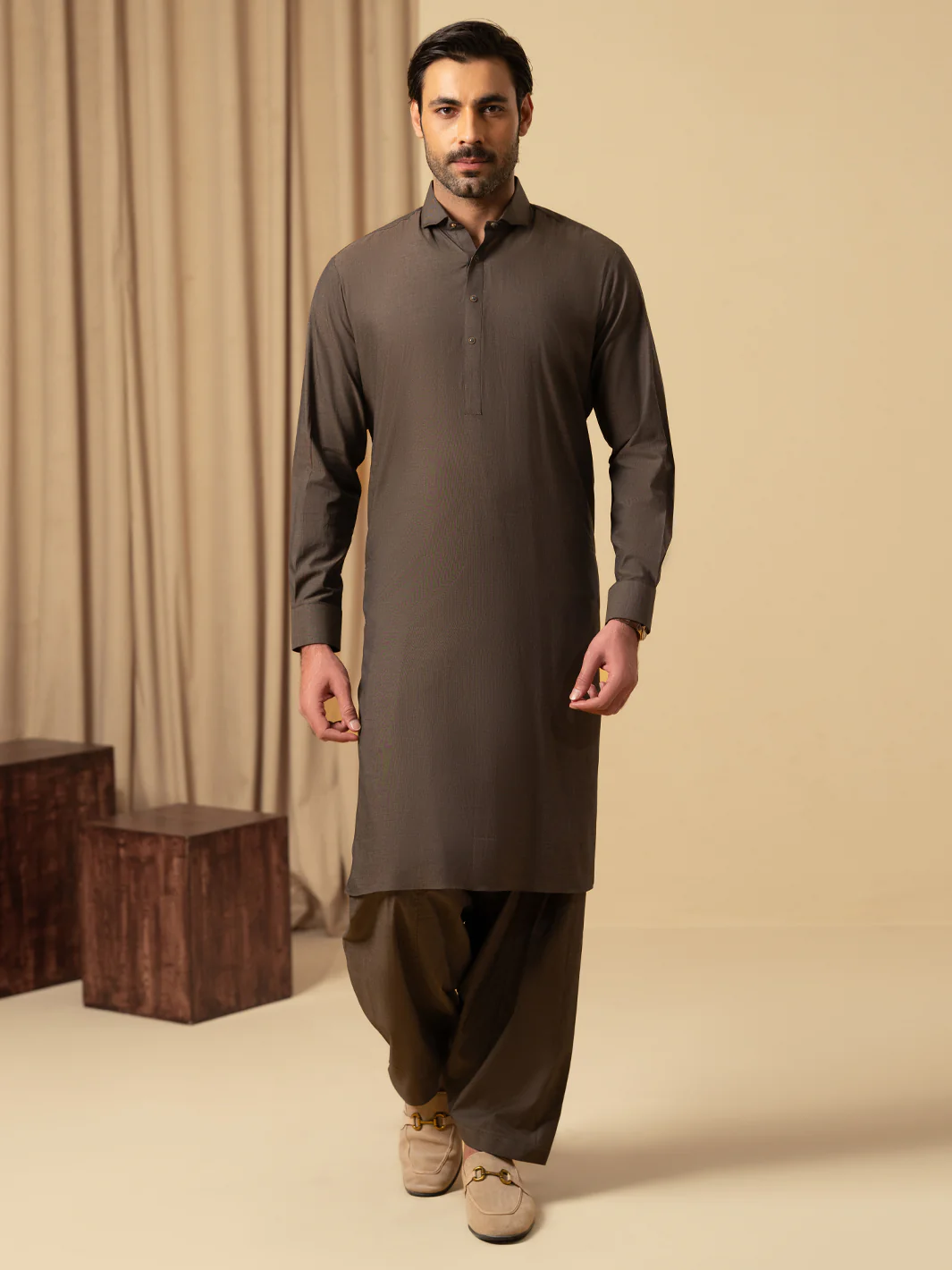 Brown Cotton Kameez Shalwar - ALWA-KS-599 - Image 5