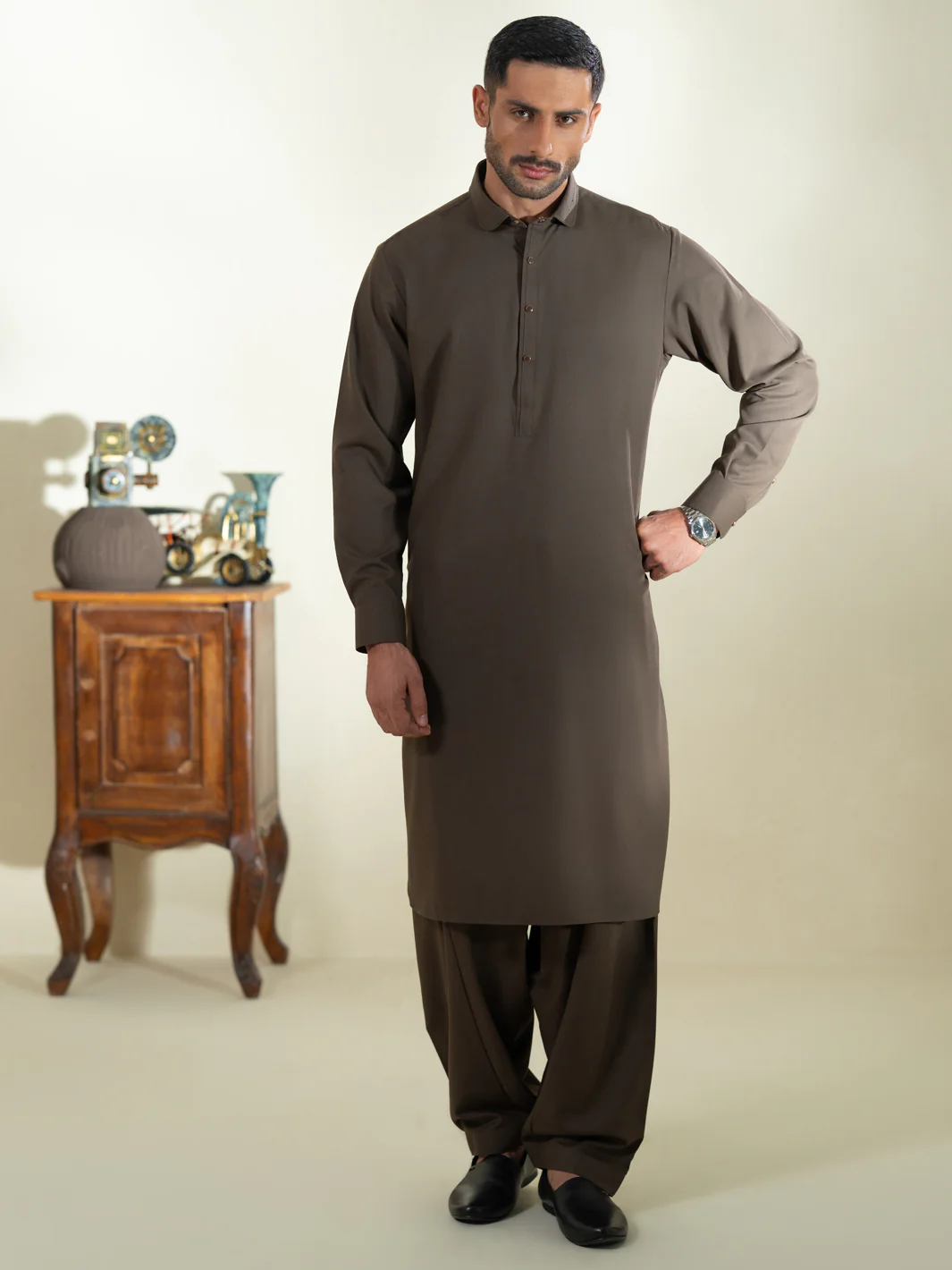 Brown Kameez Shalwar - ALWA-KS-601 - Image 6