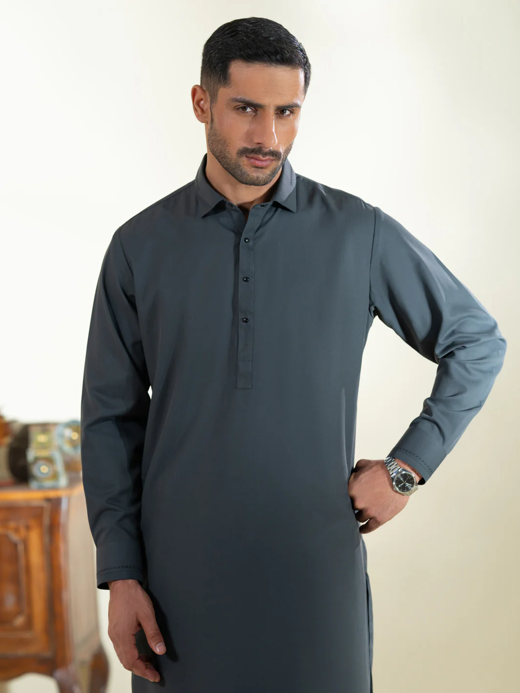 Grey Kameez Shalwar - ALWA-KS-604 - Image 2