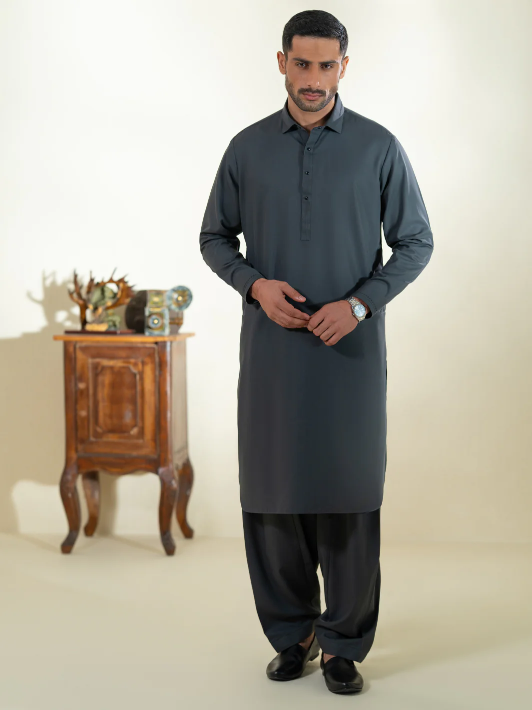 Grey Kameez Shalwar - ALWA-KS-604 - Image 6
