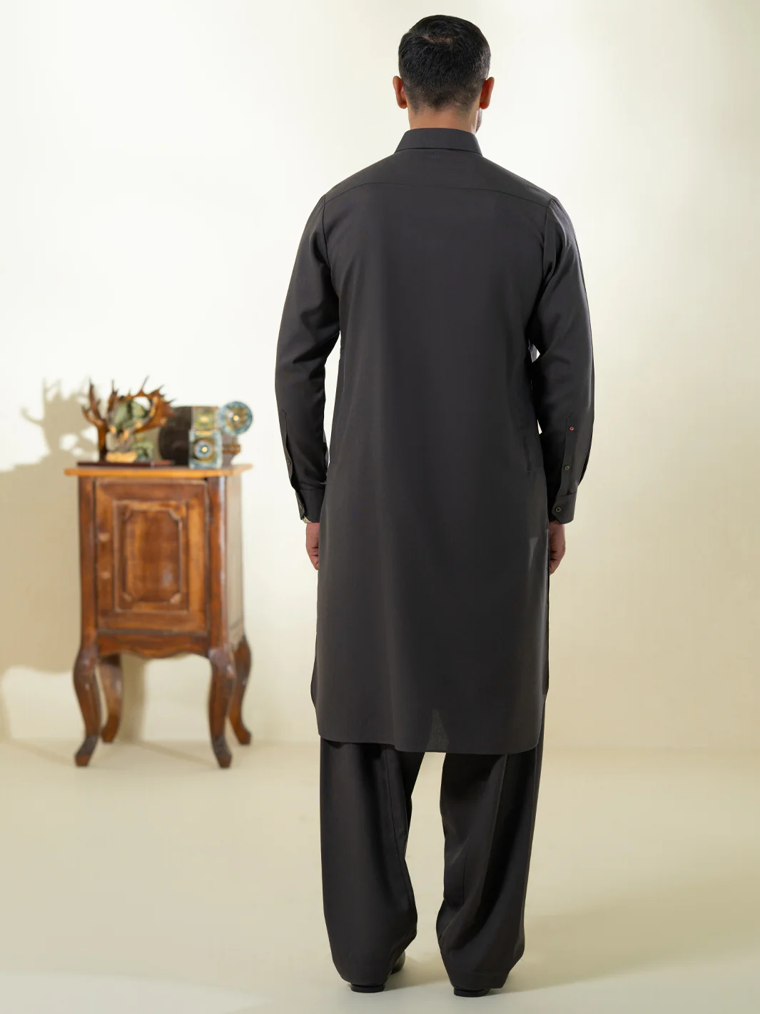 Charcoal Grey Kameez Shalwar - ALWA-KS-605 - Image 3