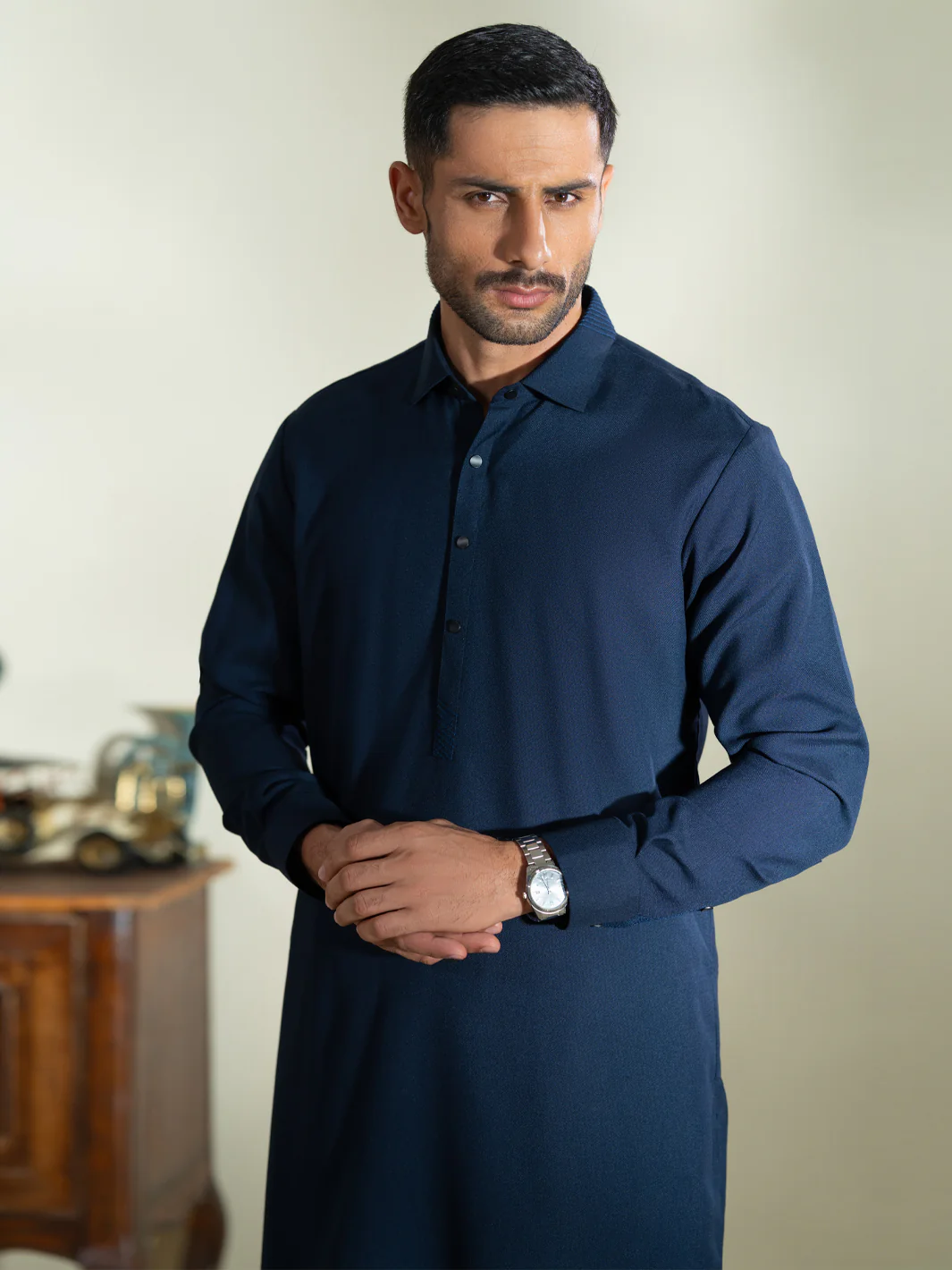Midnight Blue Cotton Kameez Shalwar - ALWA-KS-607 - Image 2