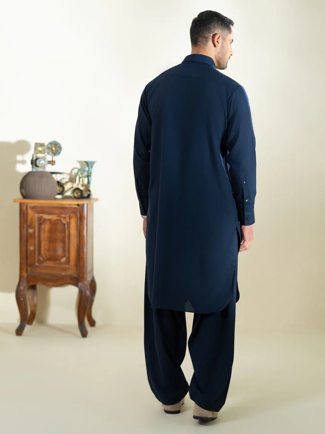 Midnight Blue Cotton Kameez Shalwar - ALWA-KS-607 - Image 3