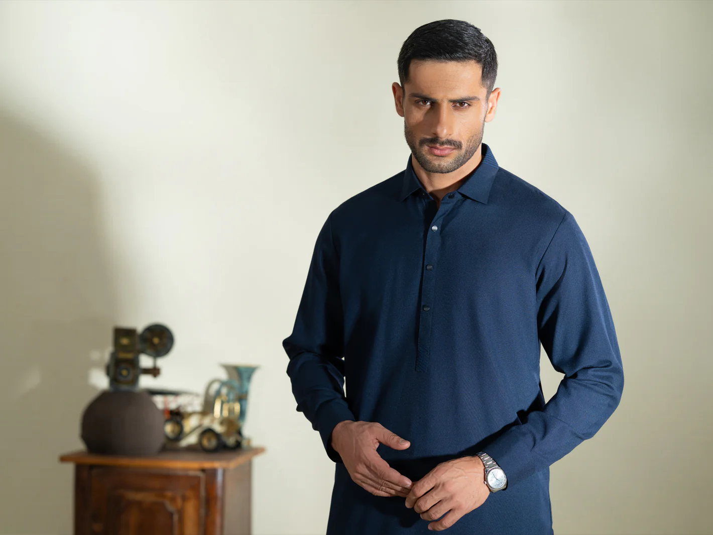 Midnight Blue Cotton Kameez Shalwar - ALWA-KS-607 - Image 4