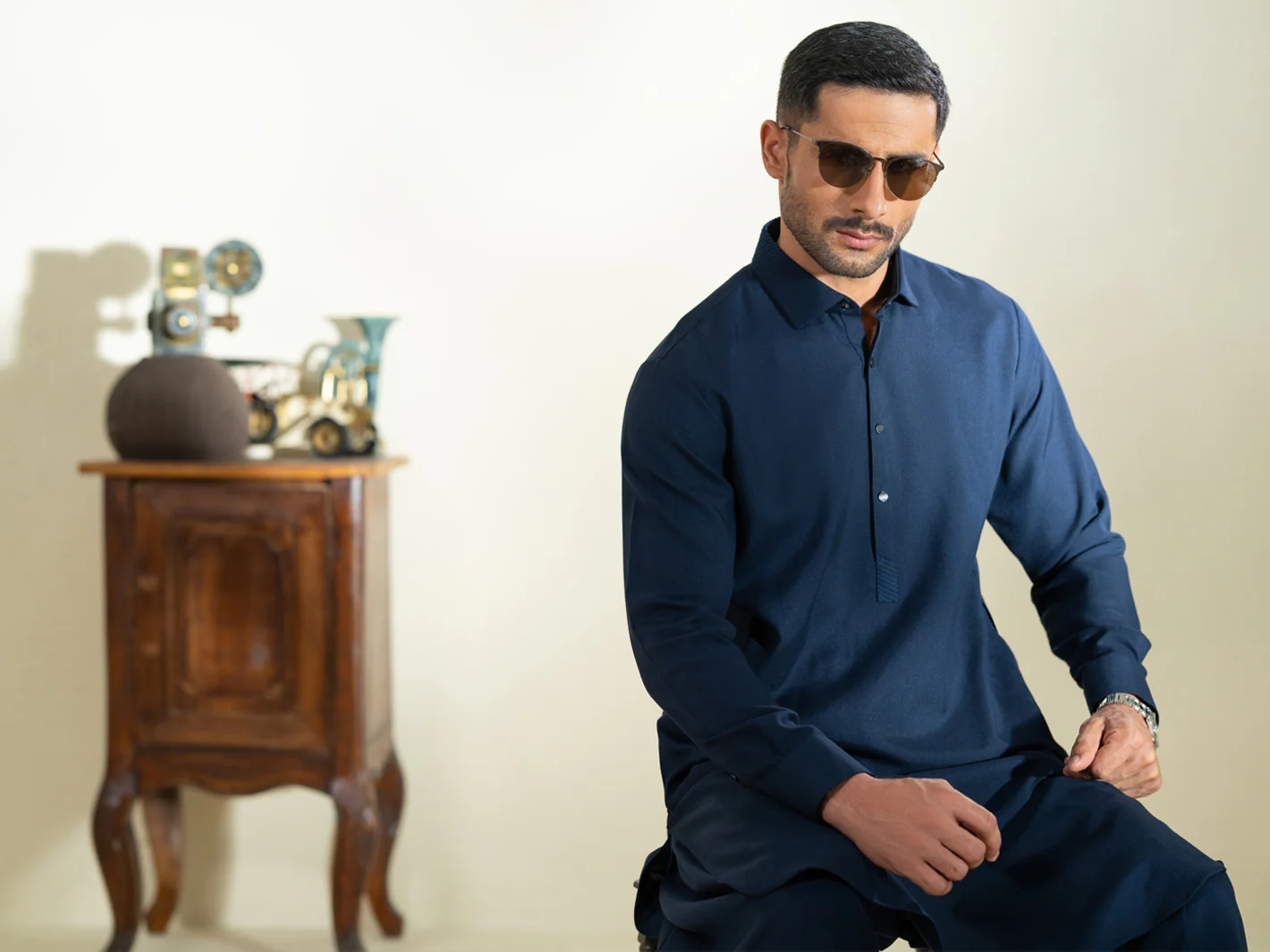 Midnight Blue Cotton Kameez Shalwar - ALWA-KS-607 - Image 6