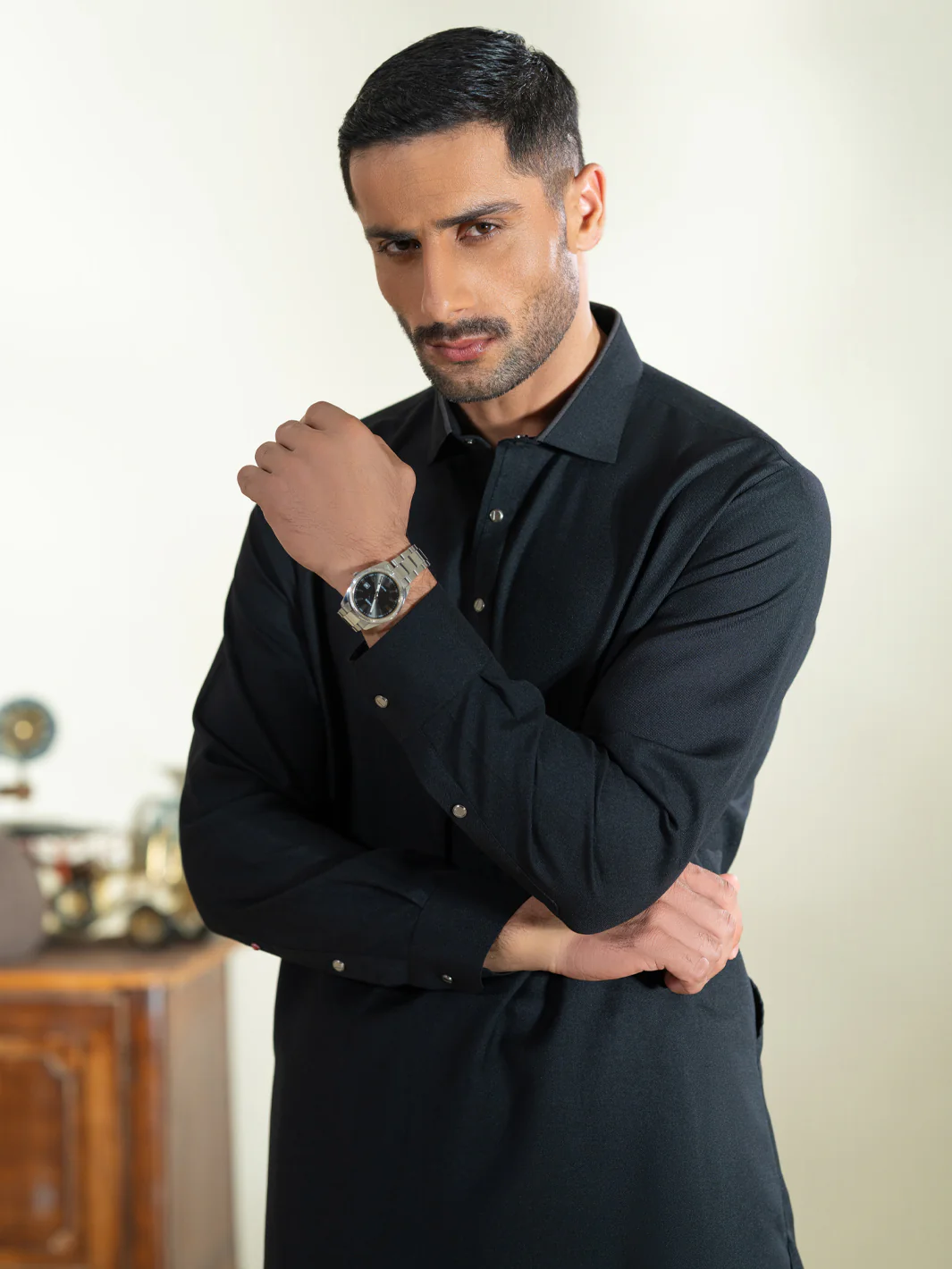 Black Kameez Shalwar - ALWA-KS-608 - Image 2