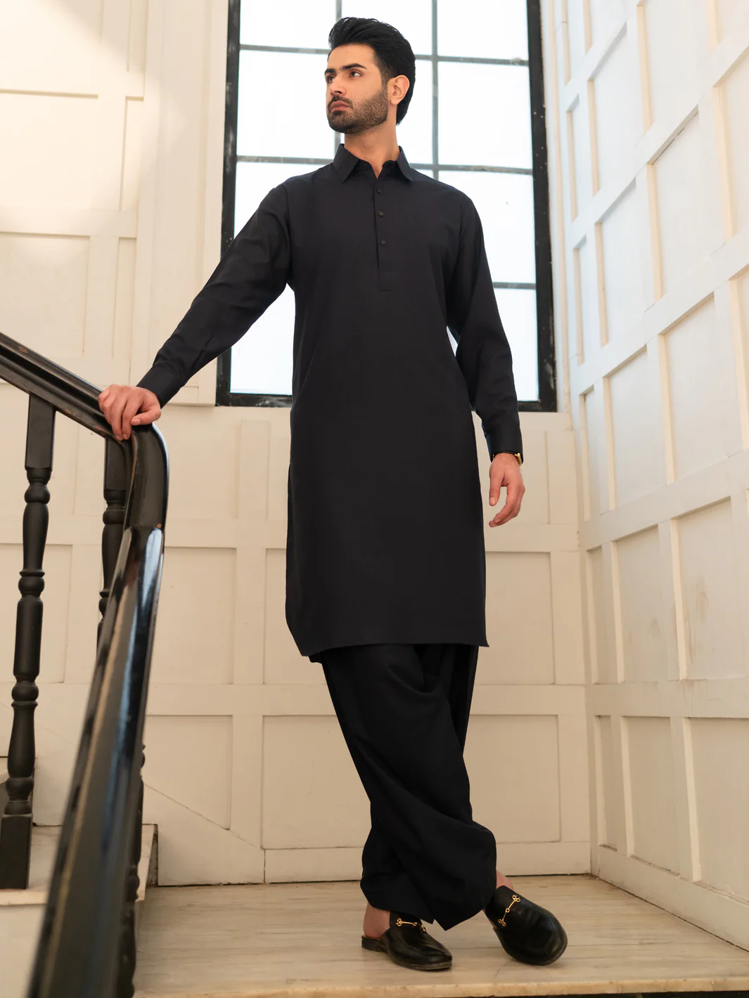 Midnight Blue Cut & Sew Kameez Shalwar - ALWA-KS-628 - Image 6