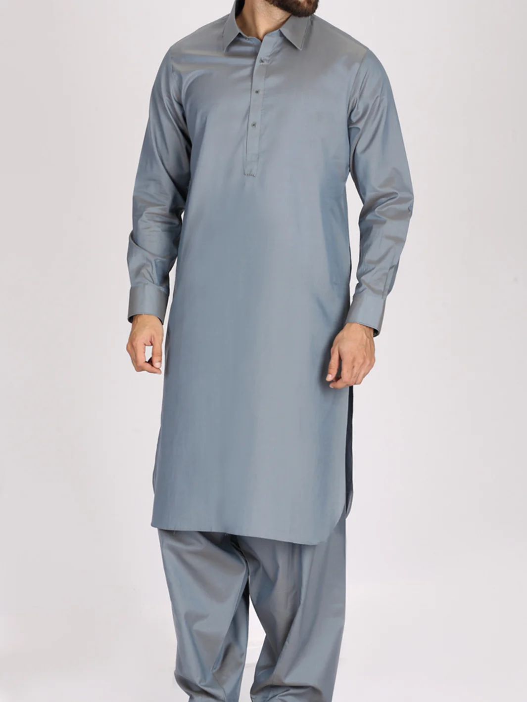 Ash Blue Cotton Kameez Shalwar - ALWA-KS-138