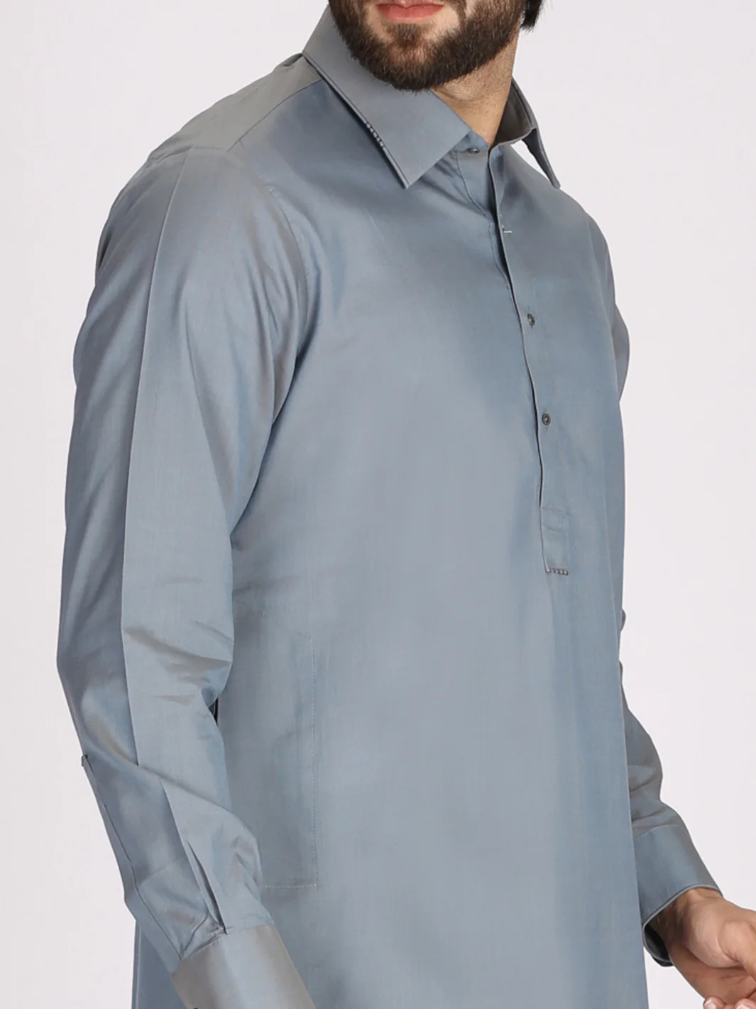 Ash Blue Cotton Kameez Shalwar - ALWA-KS-138 - Image 2