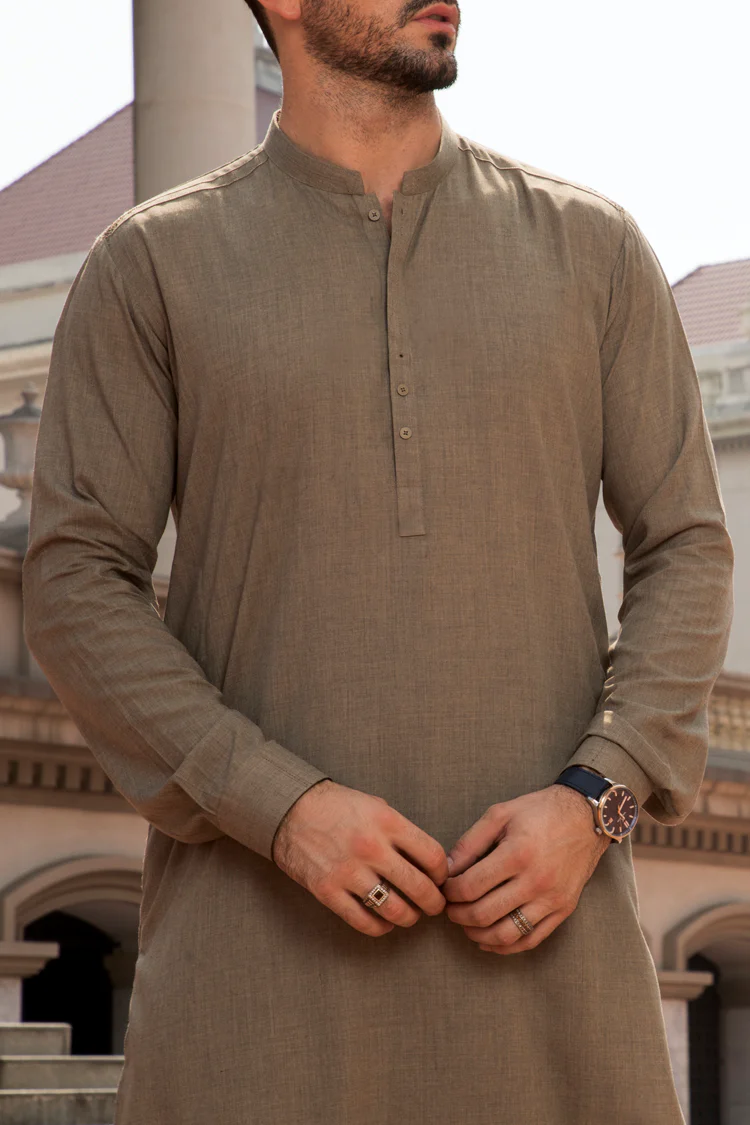 Ash Brown Blended Kameez Shalwar - AL-KS-2293 - Image 3
