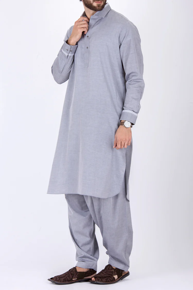 Ash Grey Cotton Kameez Shalwar - ALWA-KS-104