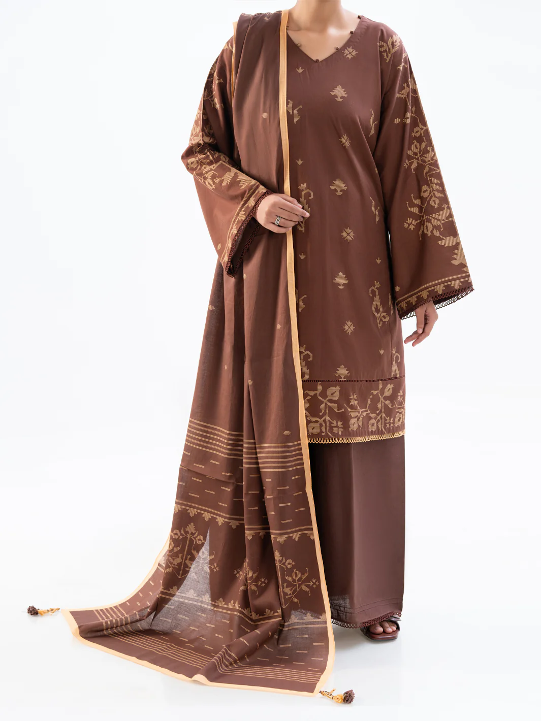 Brown Cambric 2Pc Unstitched - AWP-2PS-SLKD-UN-836