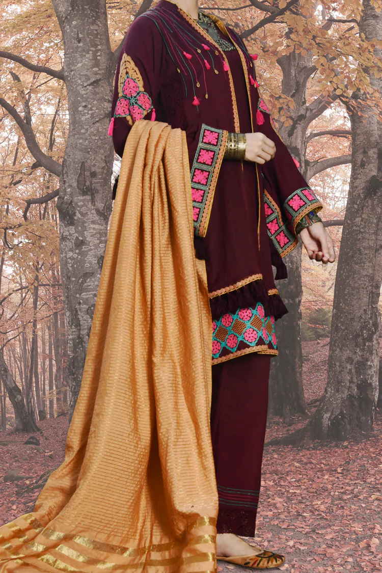 Maroon 3Pc Unstitched - AWP-3PS-183