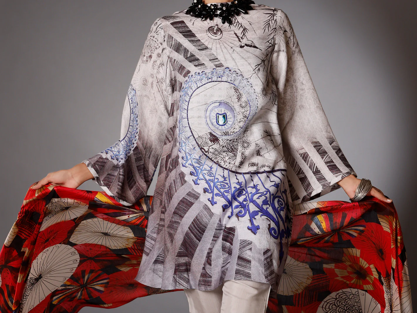 Grey Silk Jacquard 3Pc Stitched - AWP-3PS-259 - Image 2