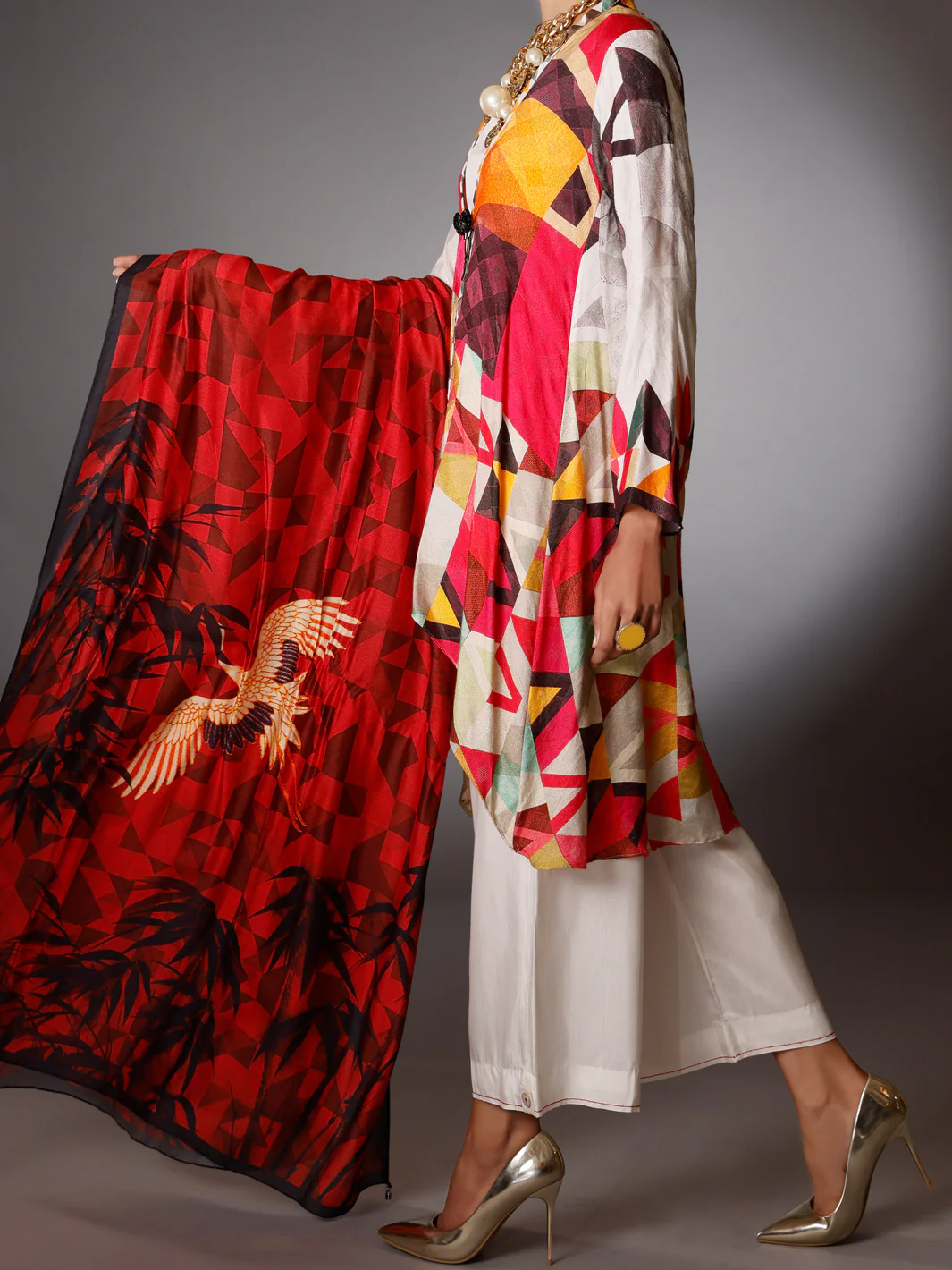 White Silk Jacquard 3Pc Stitched - AWP-3PS-260 - Image 3