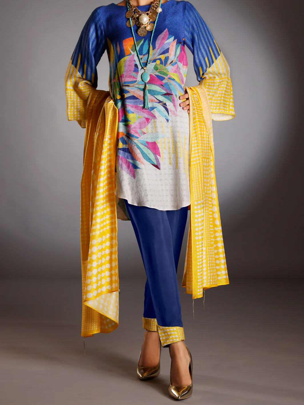 Yellow Silk Jacquard 3Pc Unstitched - AWP-3PS-261