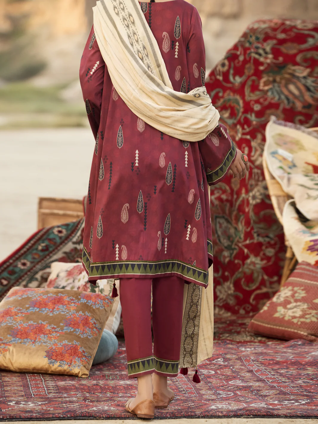Maroon Cambric 3Pc Stitched - AWP-3PS-329 - Image 2