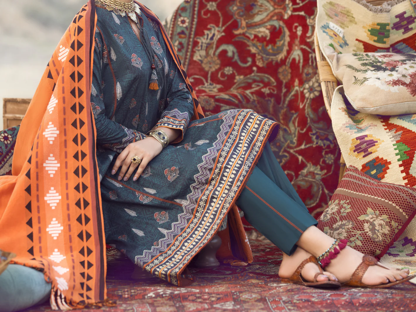 Teal Cambric 3Pc Unstitched - AWP-3PS-332 - Image 6