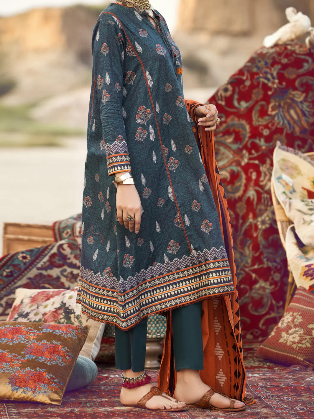 Teal Cambric 3Pc Stitched - AWP-3PS-332 - Image 3