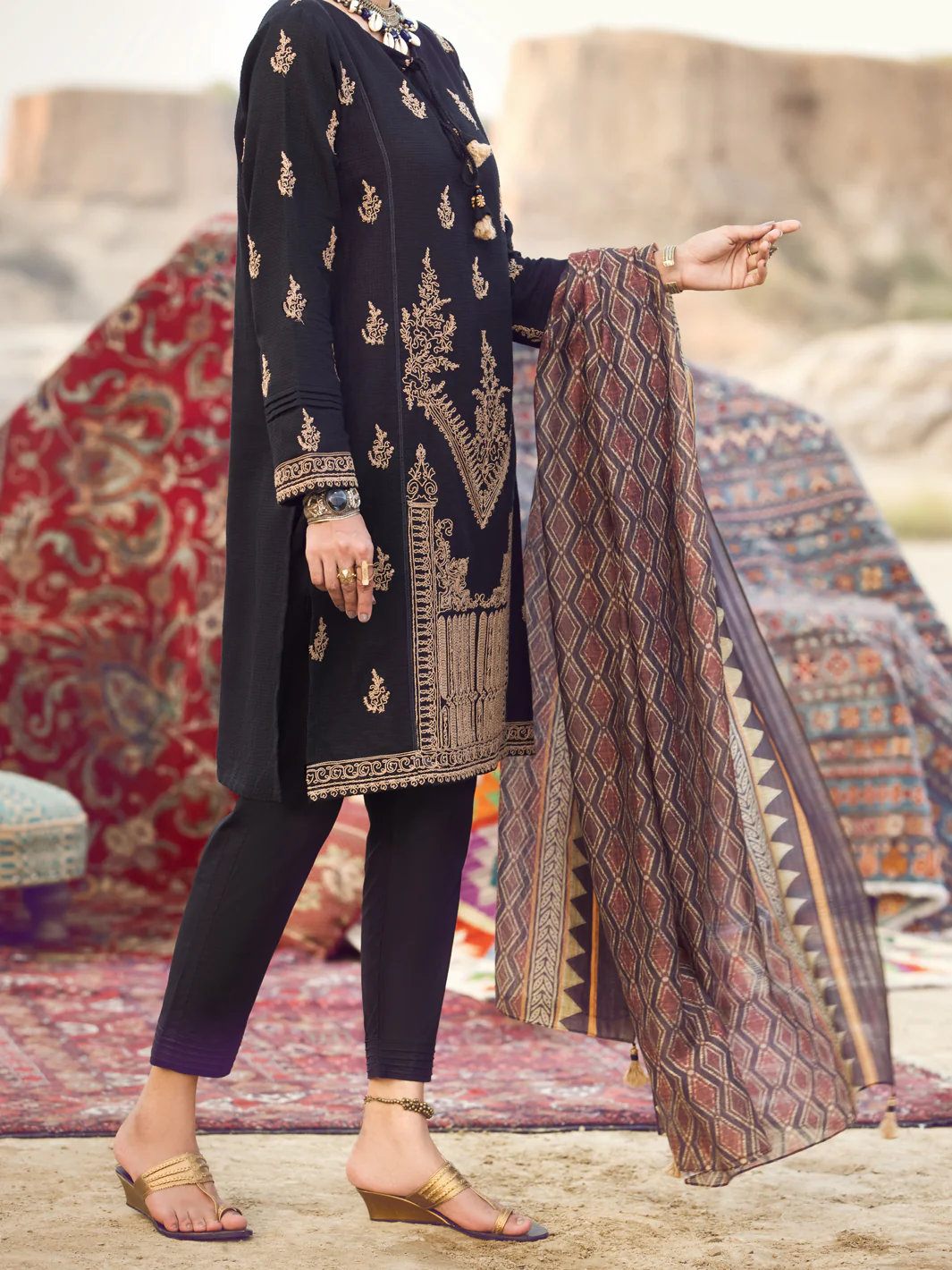 Black Dobby Jacquard 3Pc Stitched - AWP-3PS-334