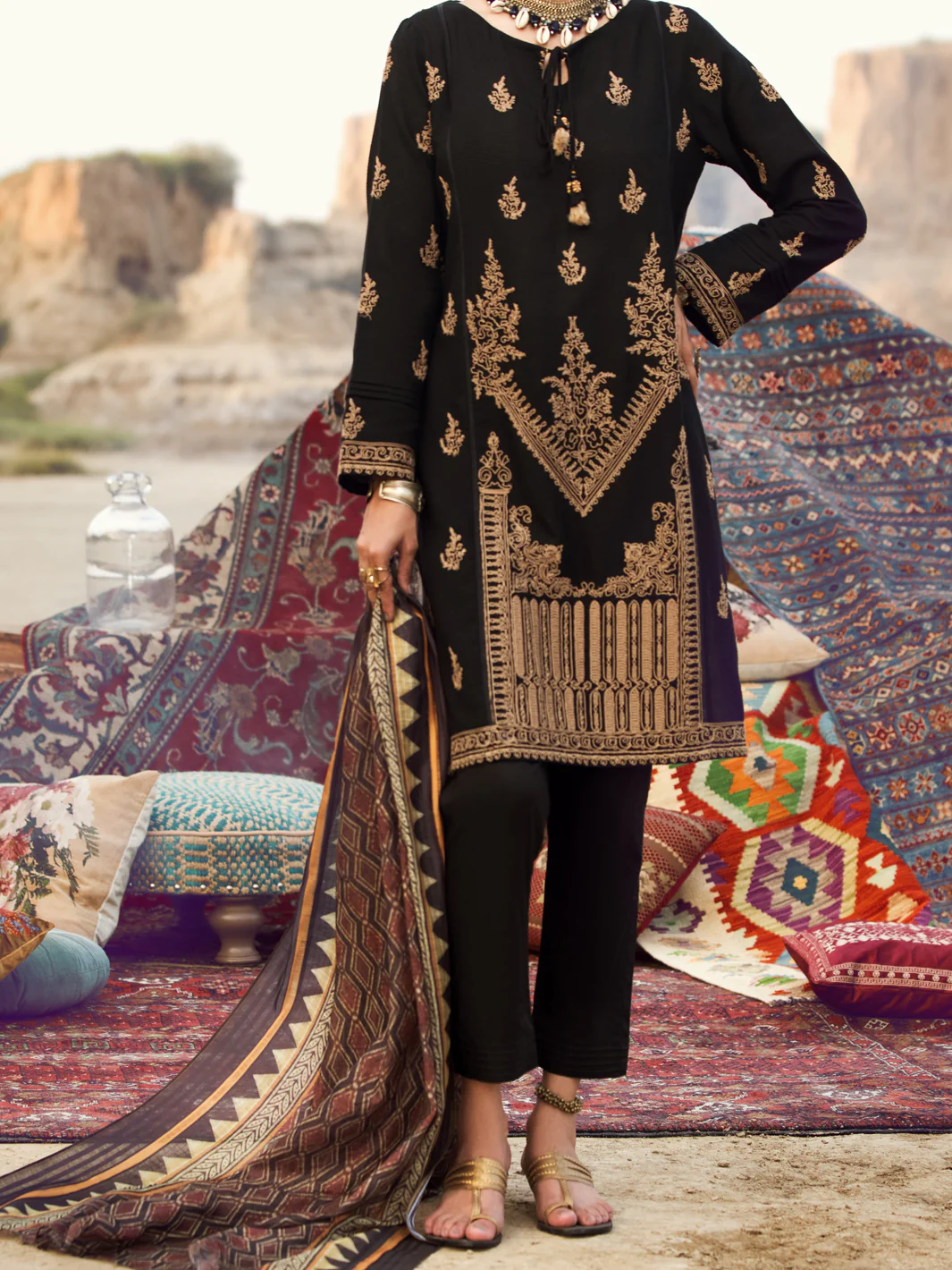 Black Dobby Jacquard 3Pc Stitched - AWP-3PS-334 - Image 2