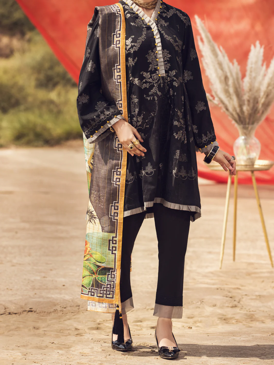 Black Jacquard 3Pc Stitched - AWP-3PS-338