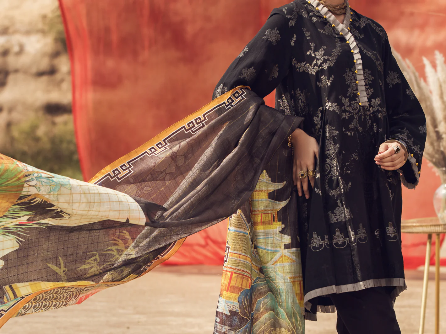 Black Jacquard 3Pc Stitched - AWP-3PS-338 - Image 4