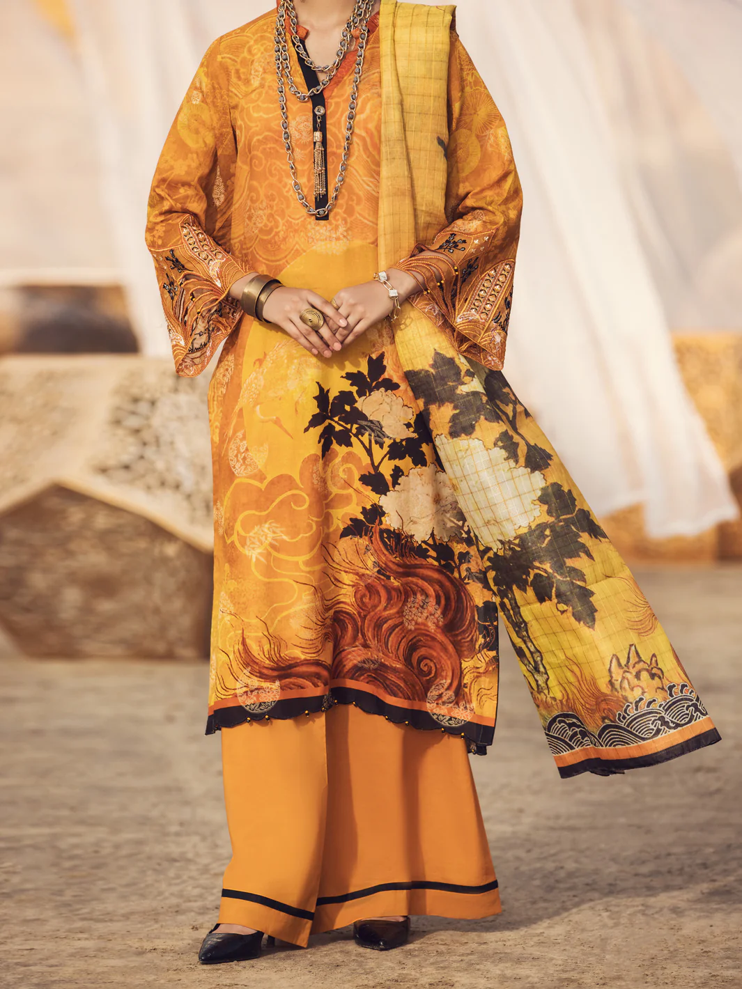 Mustard Jacquard 3Pc Unstitched - AWP-3PS-339A - Image 4