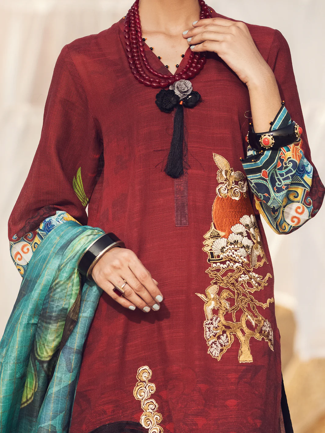 Maroon Khaddar 3Pc Unstitched - AWP-3PS-340 - Image 4