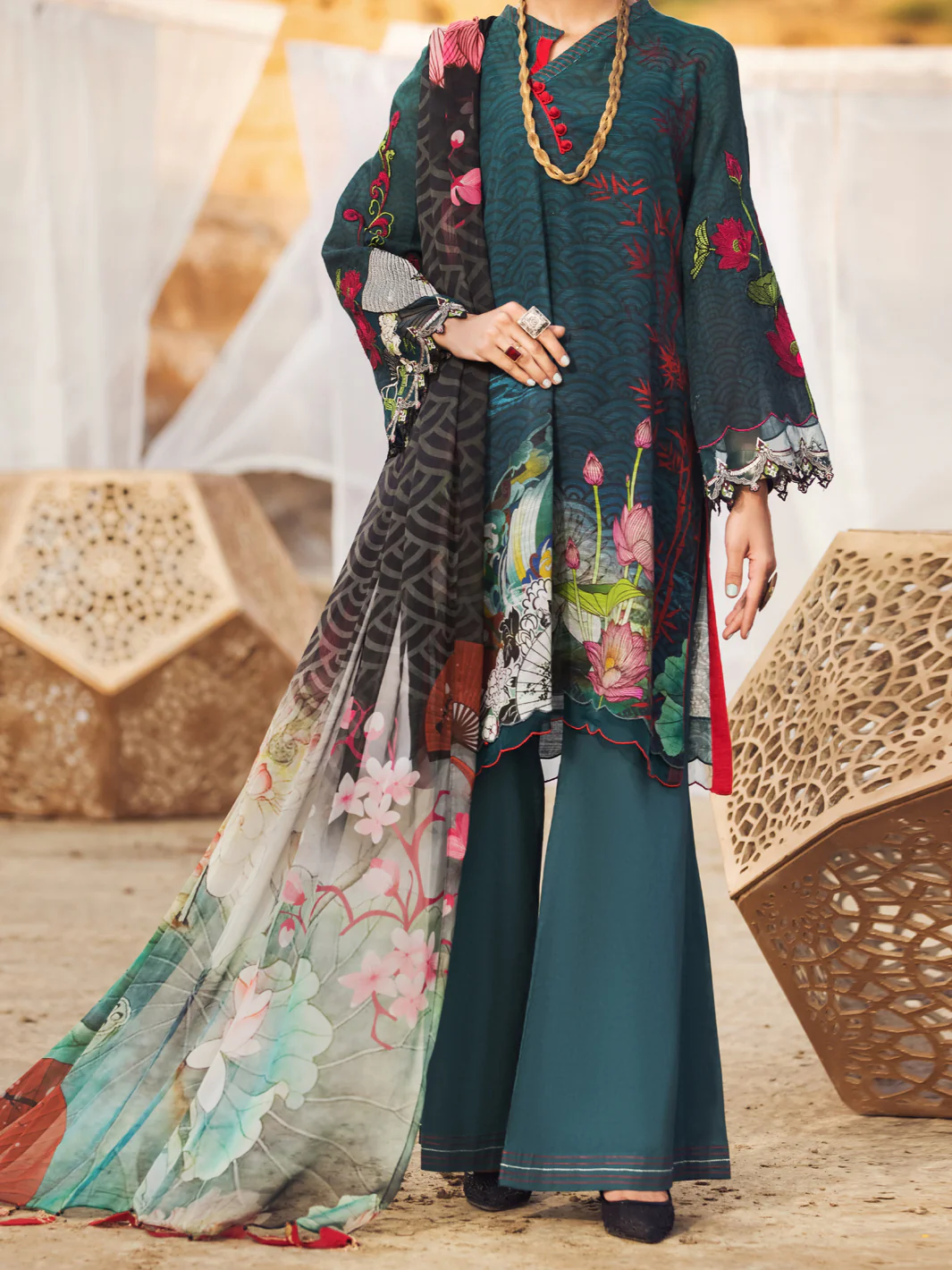 Teal Khaddar 3Pc Unstitched - AWP-3PS-341