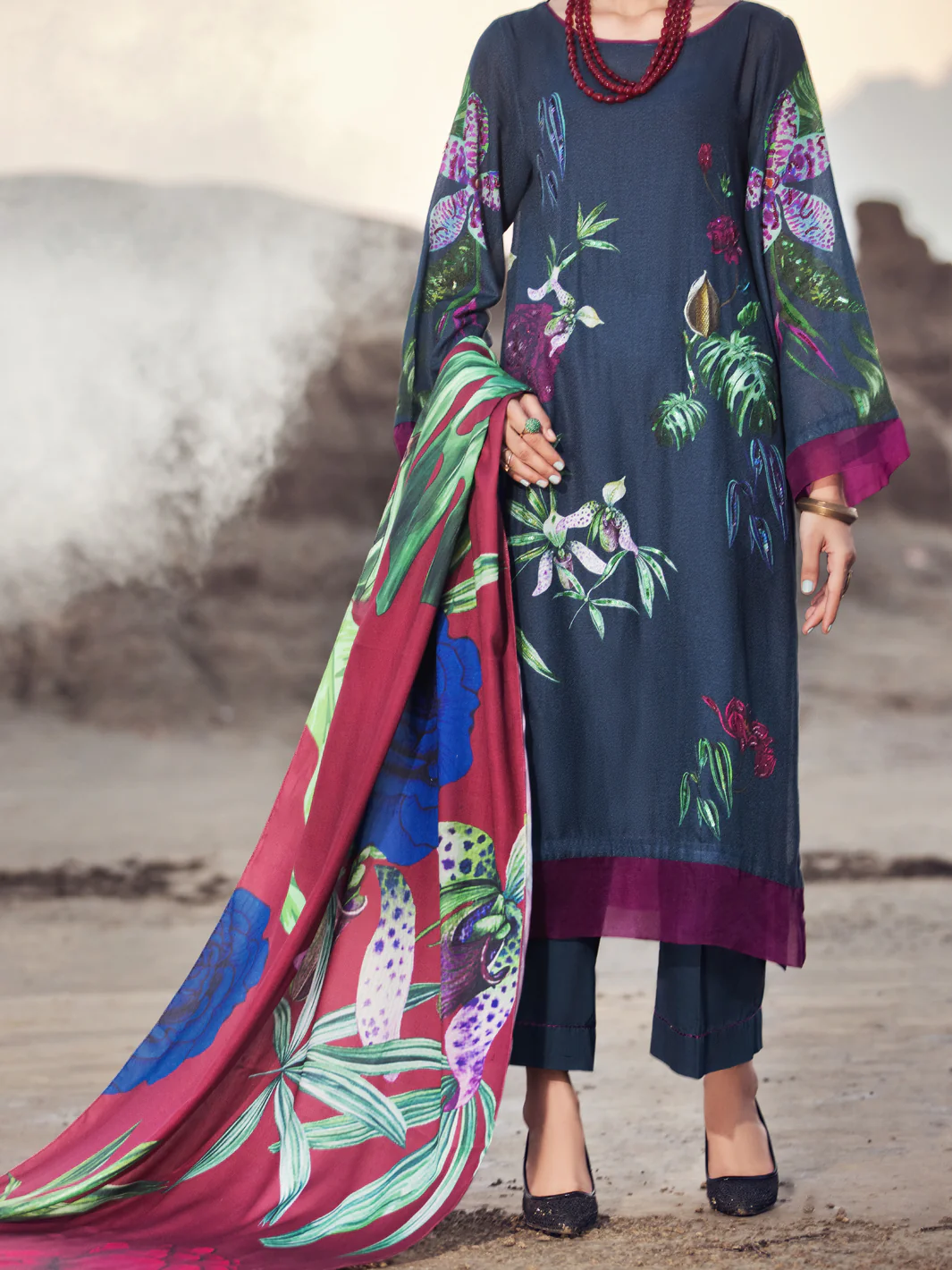 Navy Blue Karandi 3Pc Stitched - AWP-3PS-345