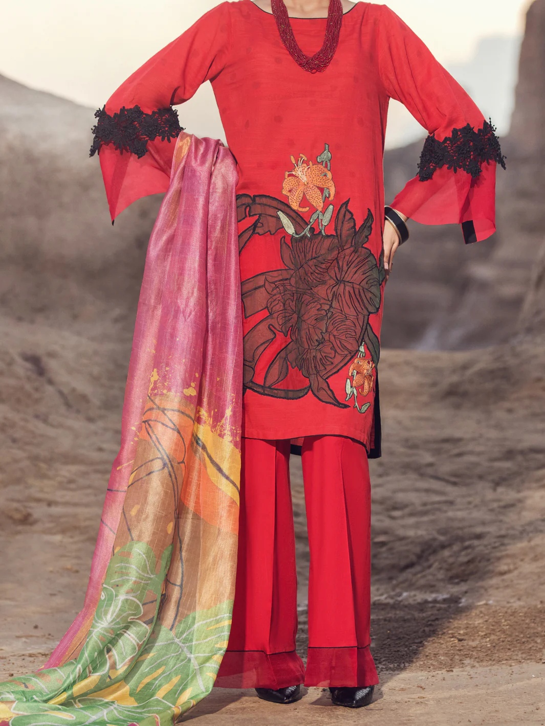 Red Khaddar 3Pc Unstitched - AWP-3PS-348