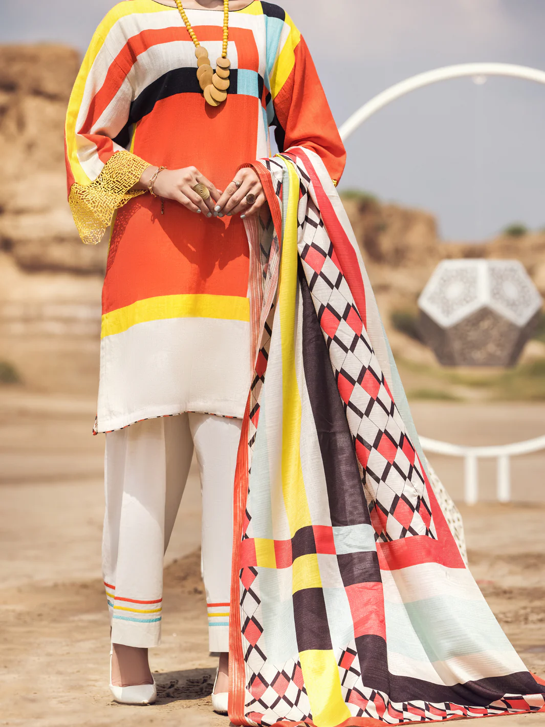 Orange Karandi 3Pc Unstitched - AWP-3PS-352 - Image 4