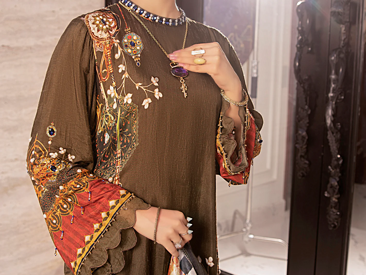 Olive Raw Silk 3Pc Stitched - AWP-3PS-357 - Image 3