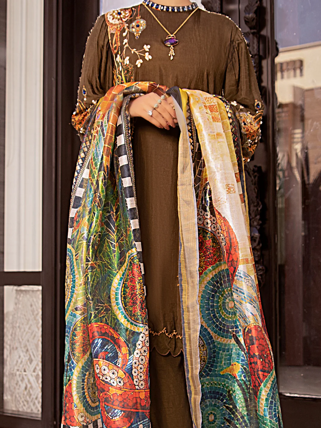Olive Raw Silk 3Pc Stitched - AWP-3PS-357 - Image 4