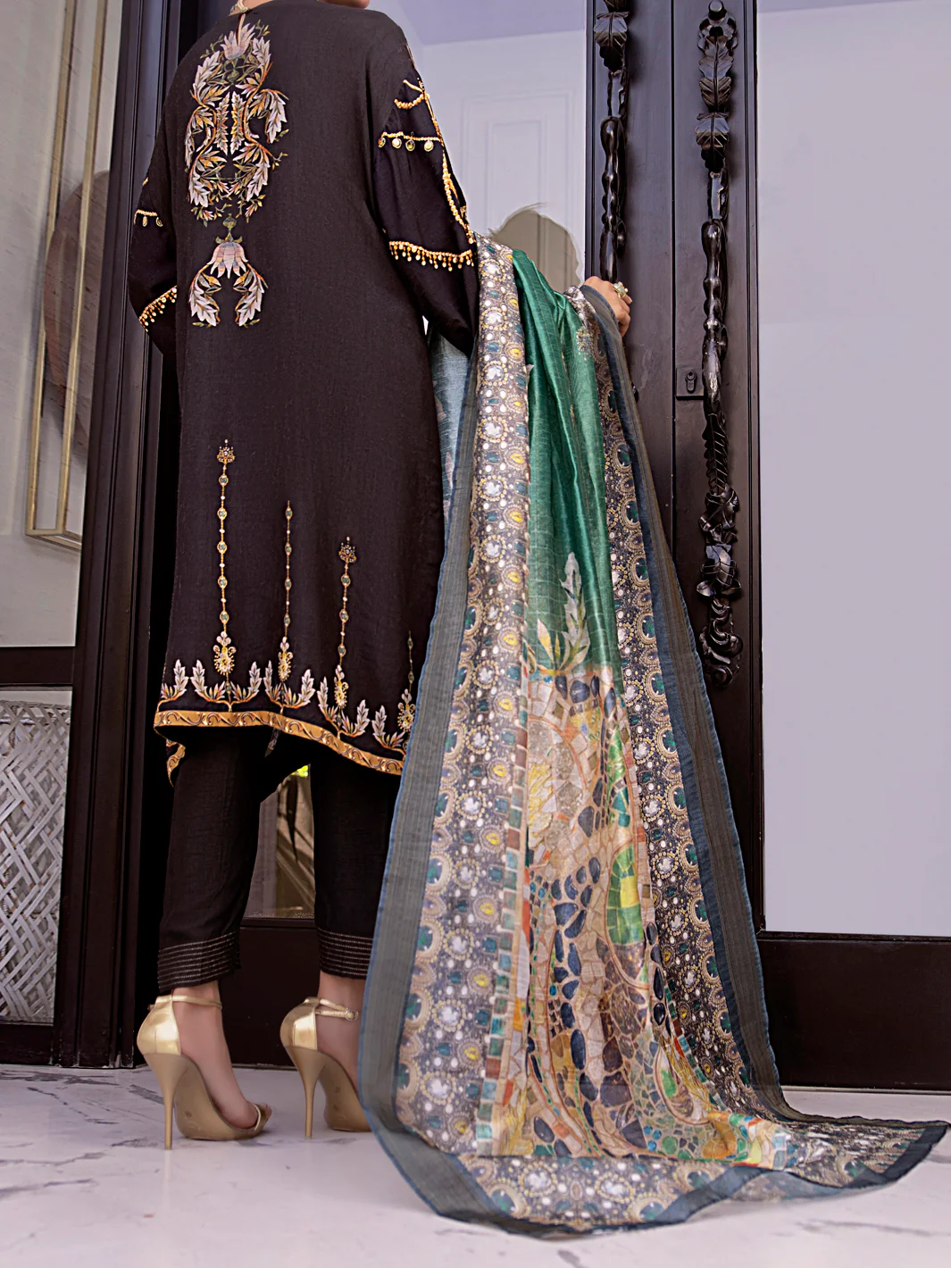 Black Raw Silk 3Pc Stitched - AWP-3PS-359 - Image 2