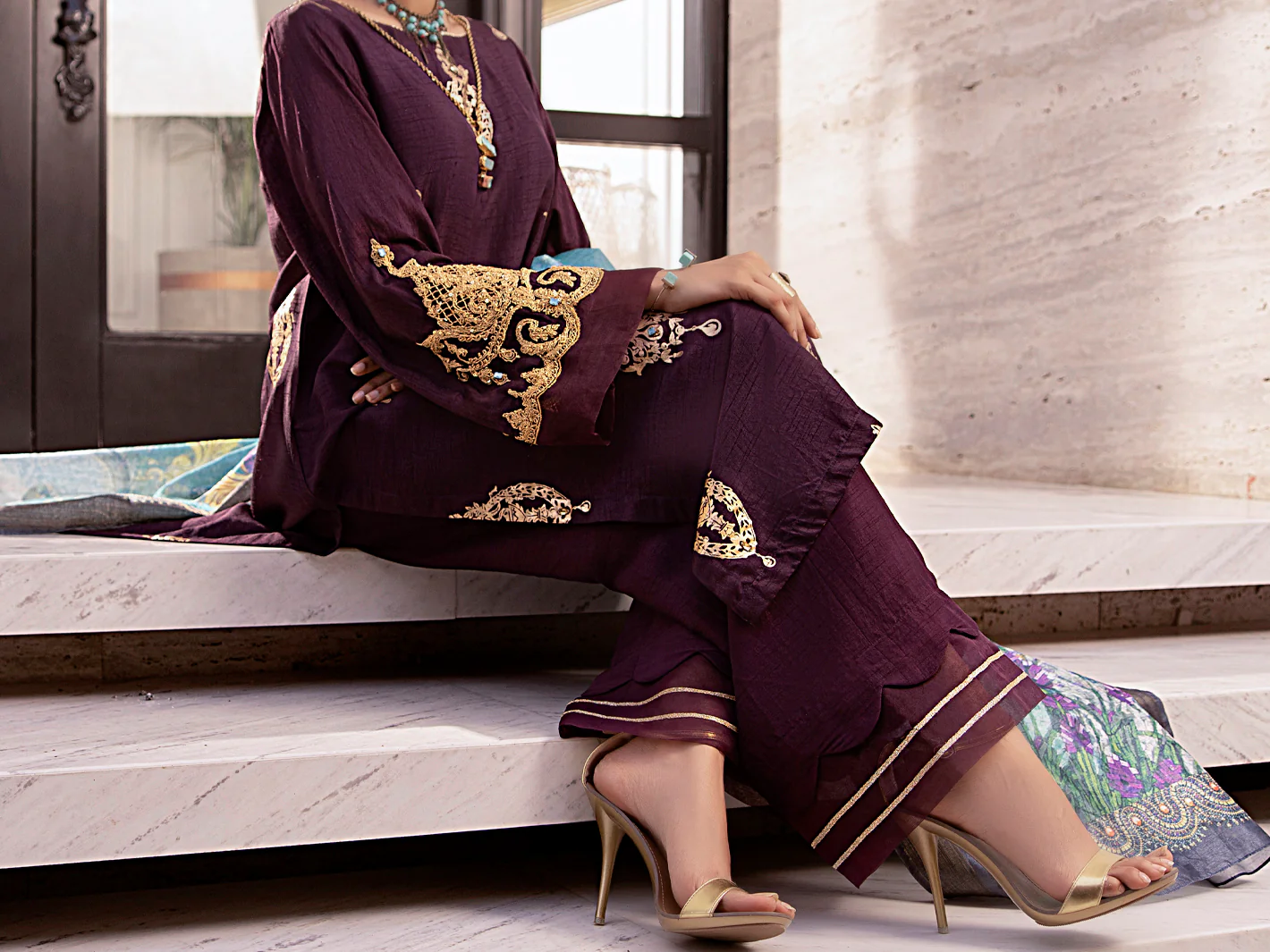 Purple Raw Silk 3Pc Stitched - AWP-3PS-360 - Image 4