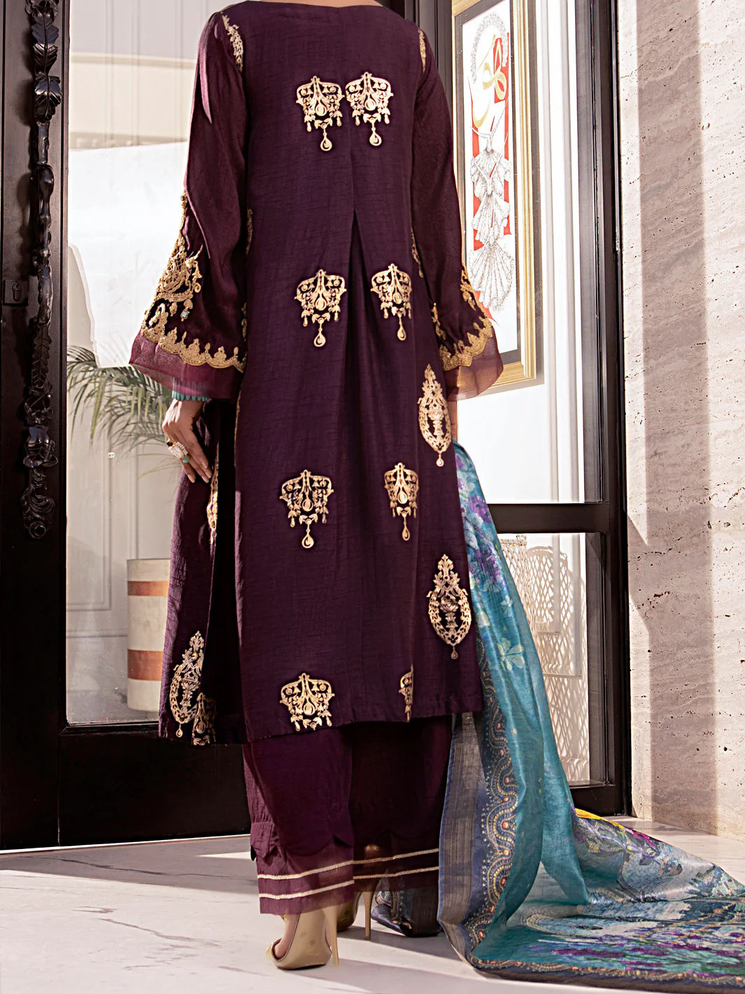 Purple Raw Silk 3Pc Stitched - AWP-3PS-360 - Image 6