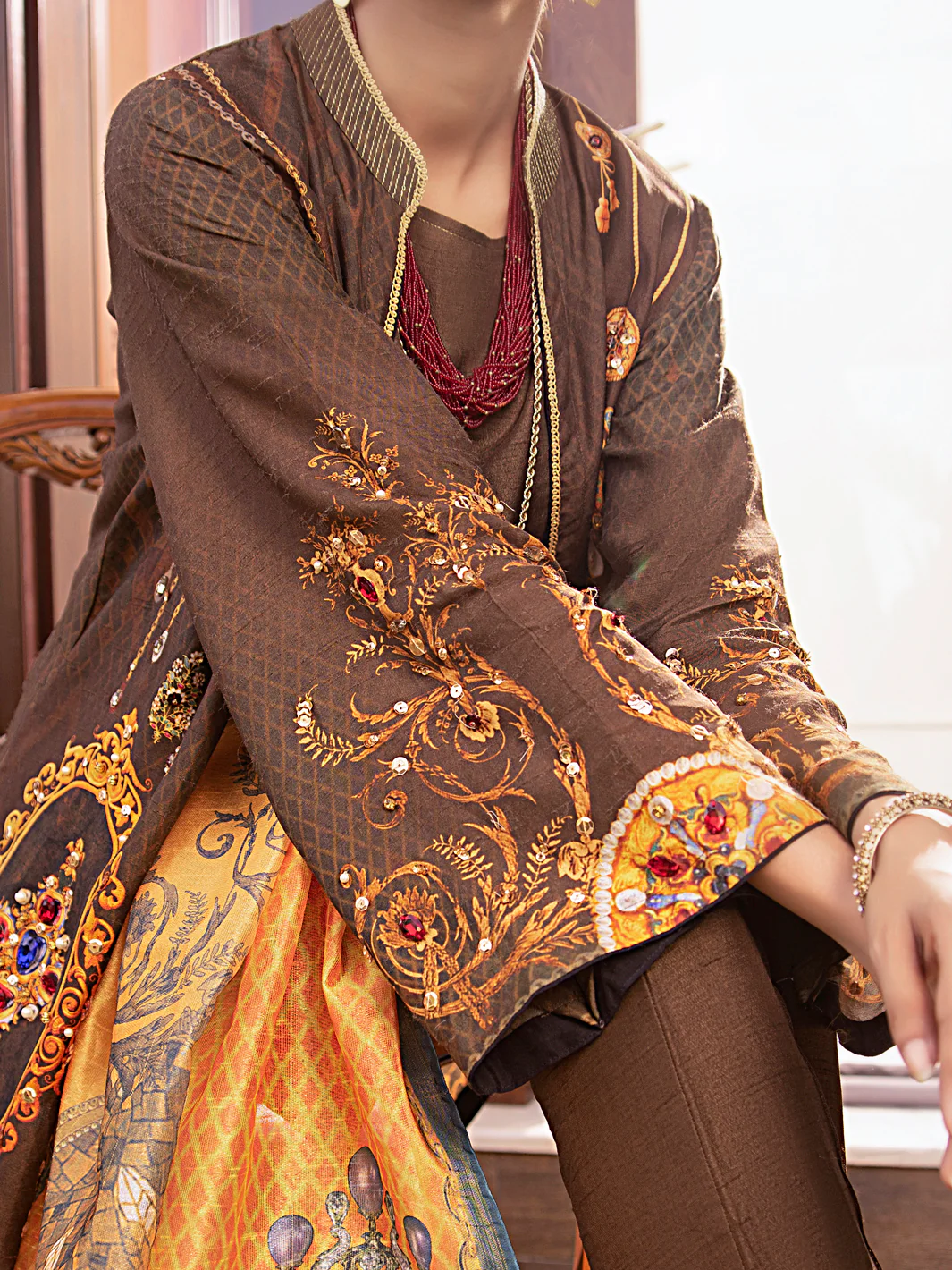 Brown Raw Silk 3Pc Stitched - AWP-3PS-362 - Image 3