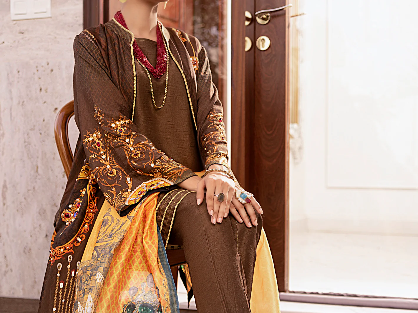 Brown Raw Silk 3Pc Stitched - AWP-3PS-362 - Image 4